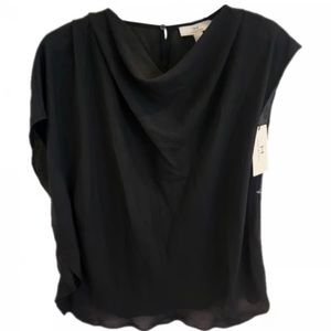 HALTSON | asymmetrical black blouse UNIQUE sleeveless and drapey flutter sleeve